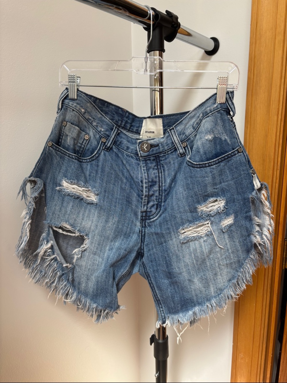 One Teaspoon Distressed Blue Denim Cutoff Shorts